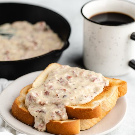 dried beef gravy on toast with coffee