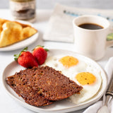 fried pudding with eggs and coffee