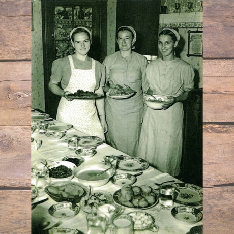 Stoltzfus Meats workers opening their home for tourists to take meals in the 1960s