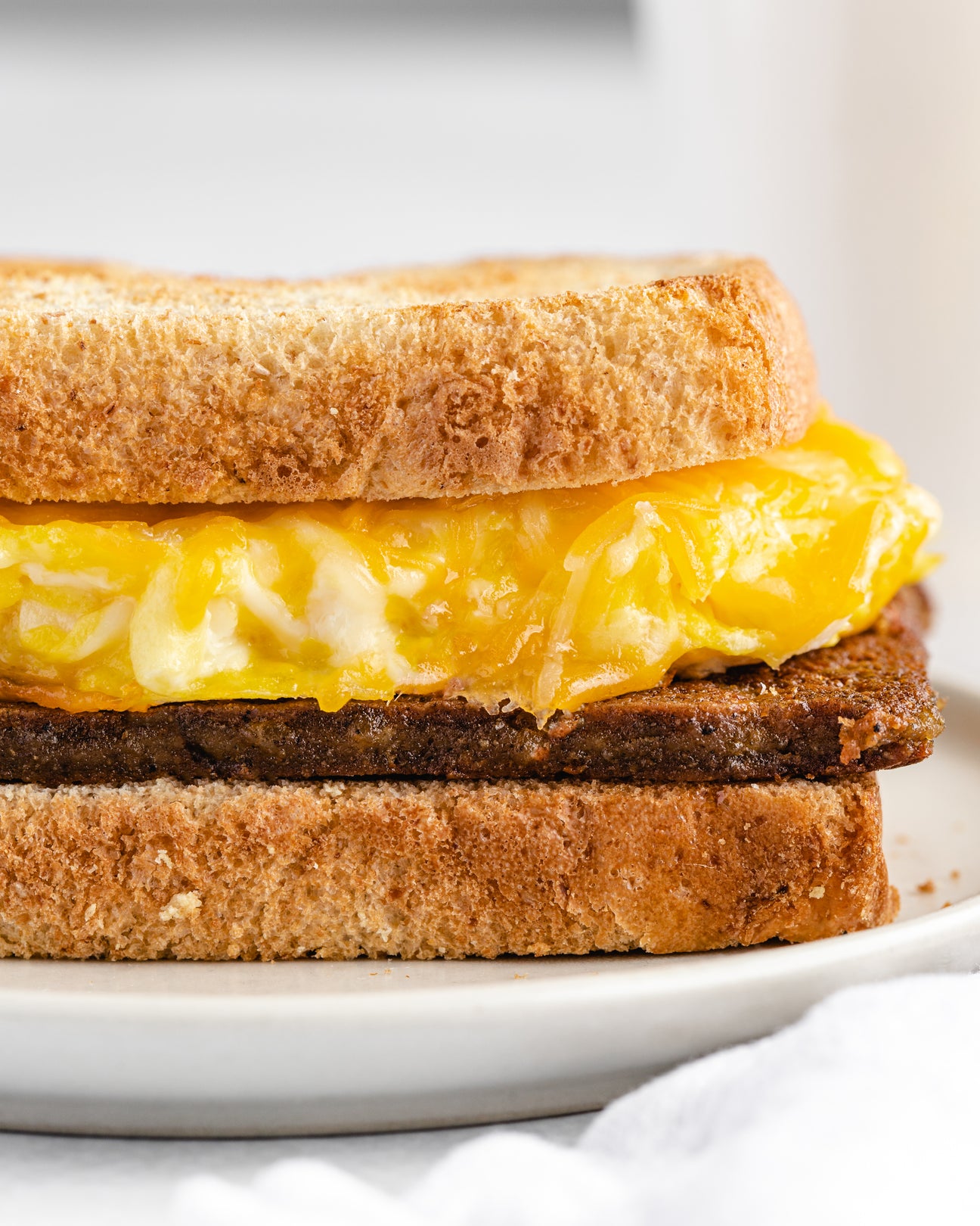 Scrapple egg and cheese sandwich