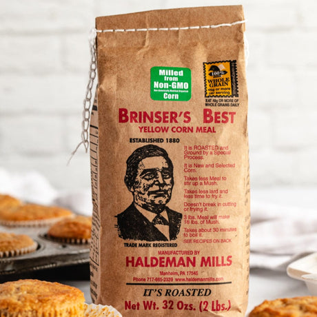 a pack of yellow corn meal with corn muffins