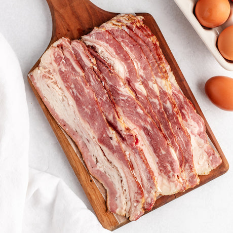 Beef bacon on a cutting board